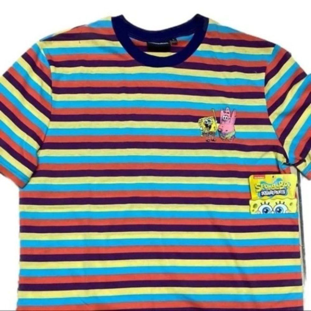 Nickelodeon T-Shirt Mens M Spongebob Patrick Stripe‎ Colorful 90’s Retro Cartoon